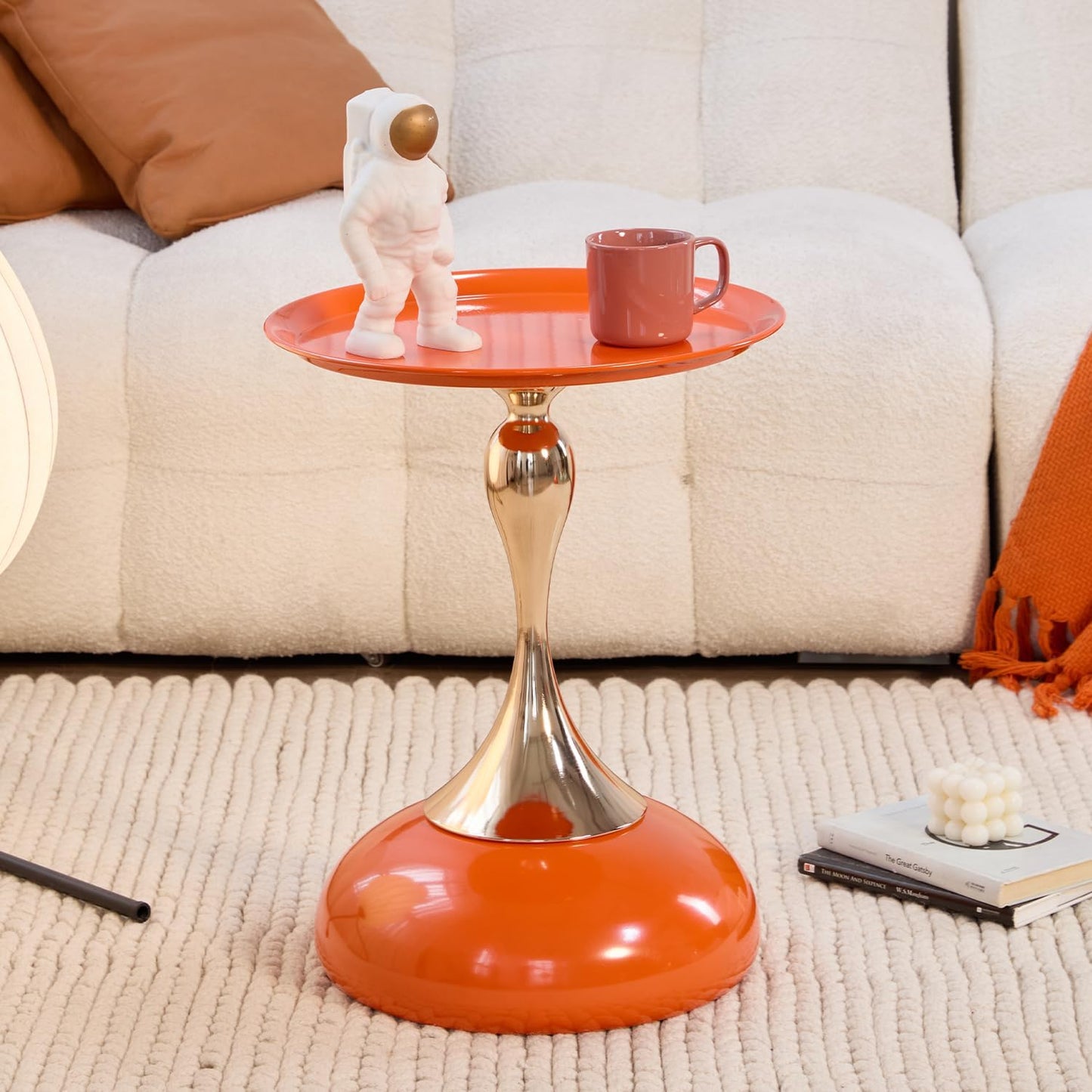 Stylish Hourglass Side Table - Contemporary Design for Living Rooms, Cafes, Dining Areas, Bedrooms, and Outdoor Spaces - Perfect Accent Piece for Any Decor (1, Hermes Orange)