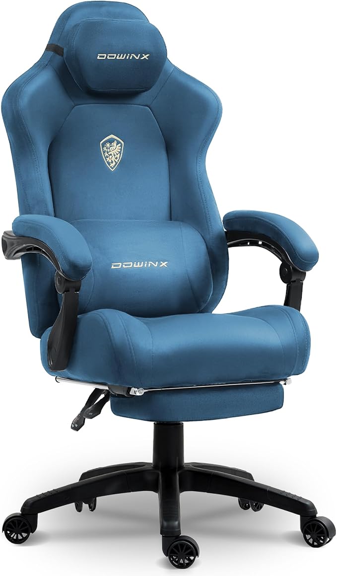 Dowinx Big and Tall Gaming Chair, Suede Fabric Game Chair with Pocket Spring Cushion, High Back Gamer Chair Ergonomic with Footrest for Adults Office, 440LBS, Blue