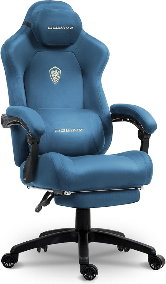 Dowinx Big and Tall Gaming Chair, Suede Fabric Game Chair with Pocket Spring Cushion, High Back Gamer Chair Ergonomic with Footrest for Adults Office, 440LBS, Blue