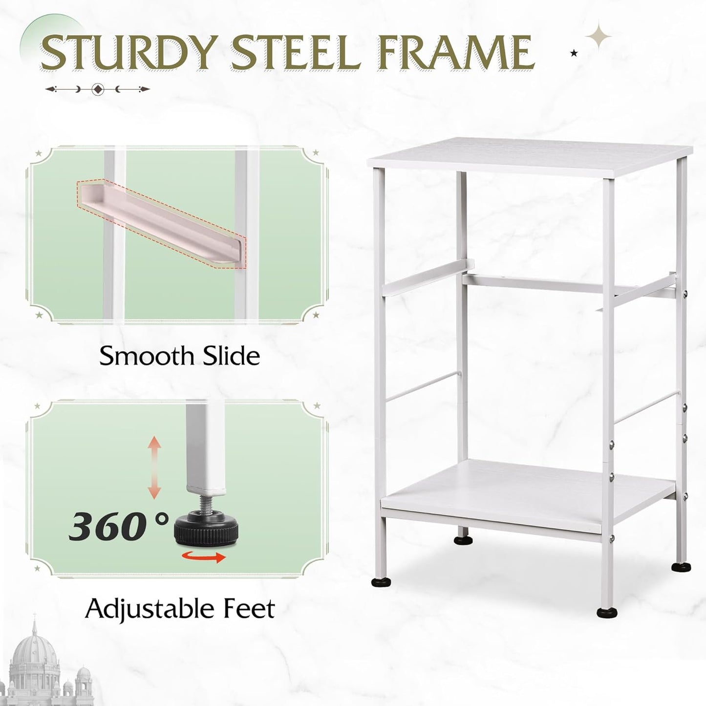 WLIVE White Nightstand, Night Stand with Fabric Storage Drawer and Open Wood Shelf, Small End Side Table, Bedside Table for Bedroom, Dorm, Easy Assembly, 25.03" Height