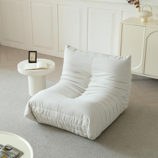 Luxury Sofa Couch Chair, Lazy Floor Seating, Fireside Bean Bag Chair, Ergonomic Tatami Sofa Lounger for Living Room, Bedroom, Office, Single Seat, White