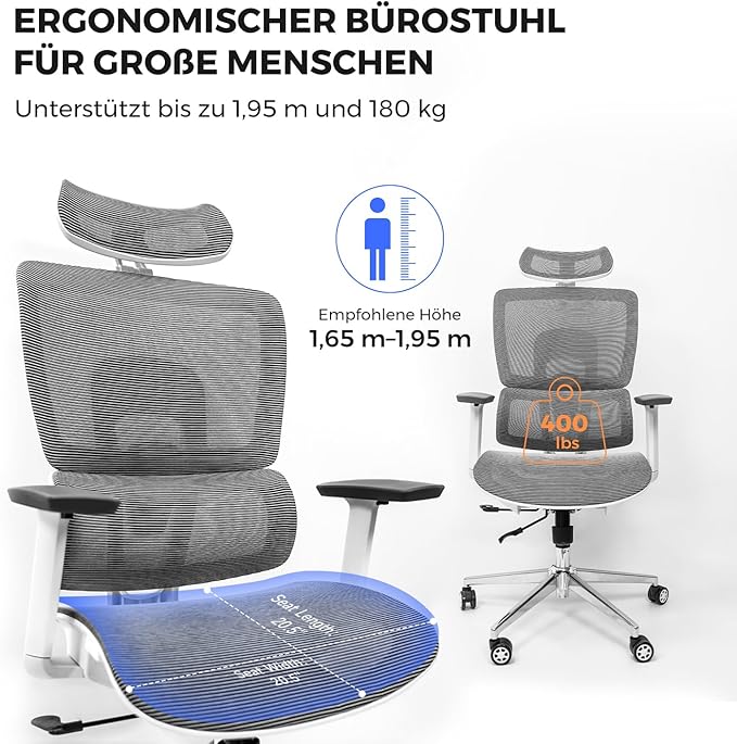 NearHub Ergonomic Office Chair for Big and Tall Max 400Lbs Heavy-Duty Office Gaming Chair with Adjustable Features, High-Back Design, and Premium Comfort for Home Office, EC20