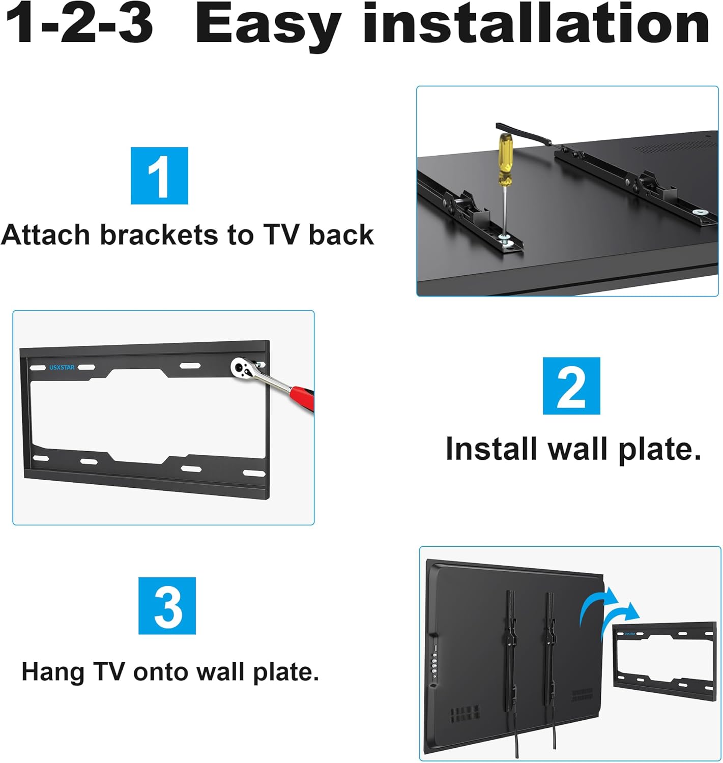 Fixed TV Wall Mount for Most 26-60 Inch Screen, Low Profile TV Mount with Quick Release Lock, Ultra Slim Wall Mount Bracket, Max VESA 400x400mm, Holds up to 99 lbs, up to 16”Wood Studs