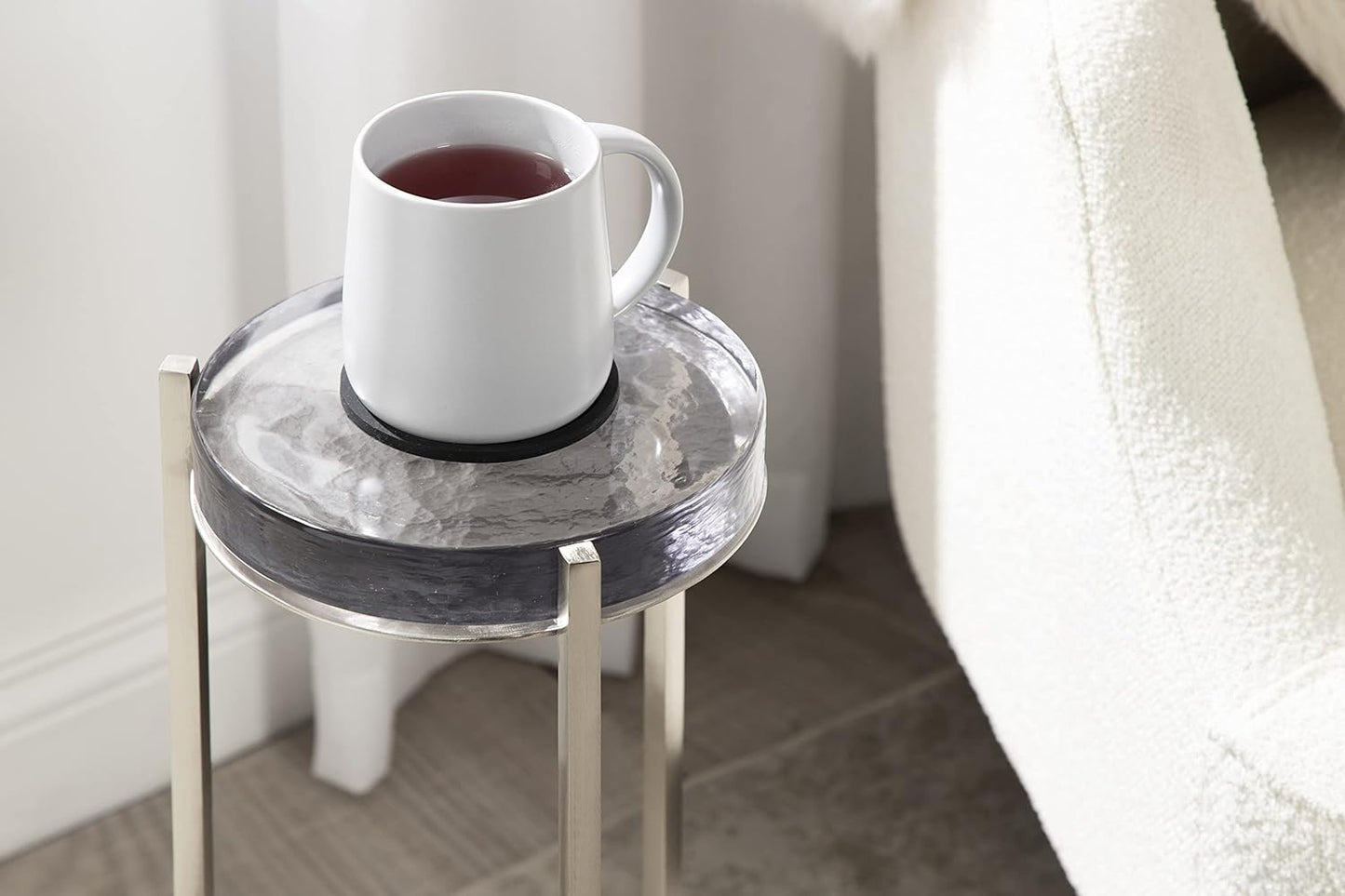 Kate and Laurel Aguilar Modern Drink Table, 9 x 9 x 23, Silver with Tinted Glass, Detailed Glass Accent Table for Small Spaces