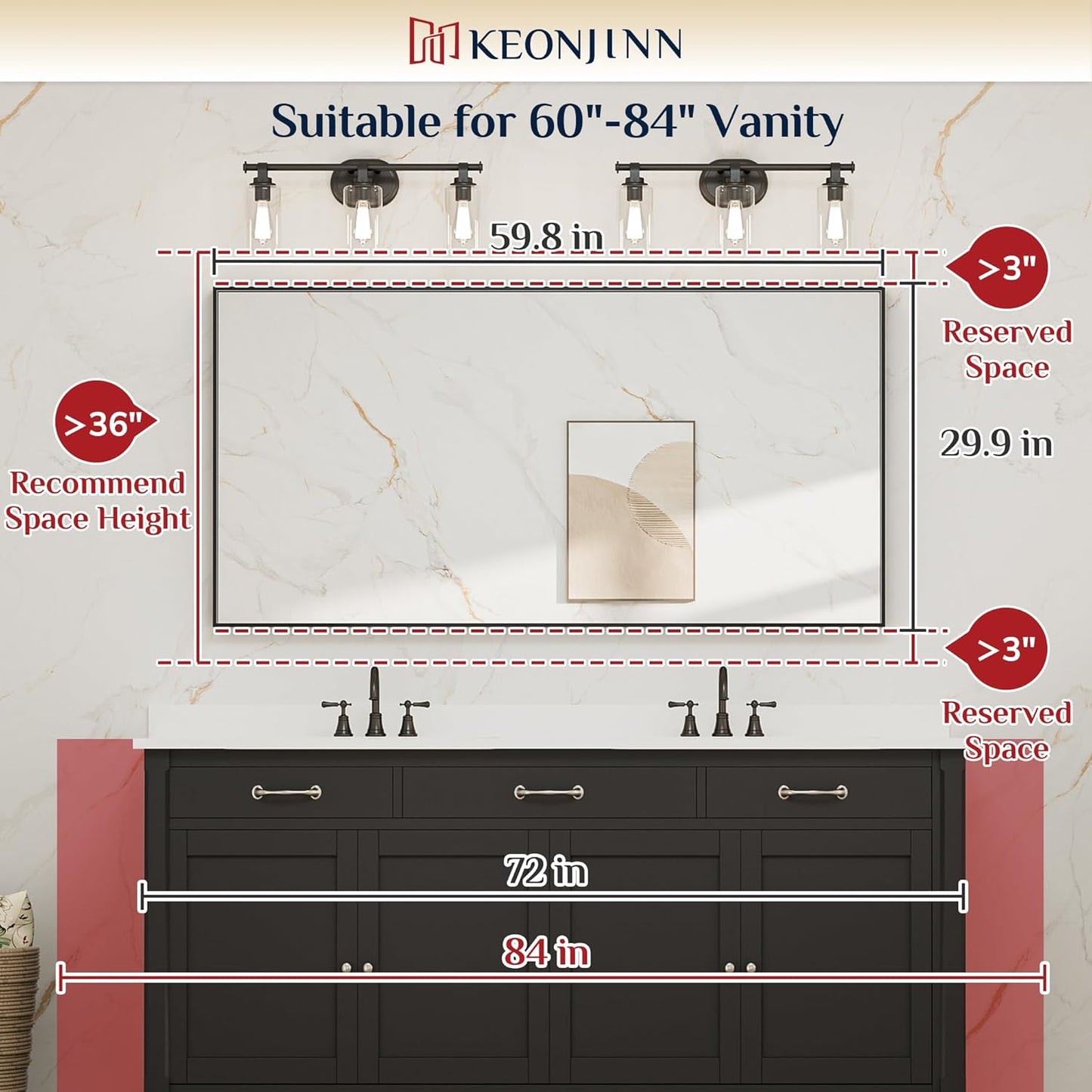 Keonjinn Black Bathroom Mirror 60 x 30 Inch, Large Matte Black Rectangular Wall Mirror for Bathroom Sink, Metal Frame Farmhouse Mirrors, Wall-Mounted Vaniy Mirrors(Horizontal/Vertical)