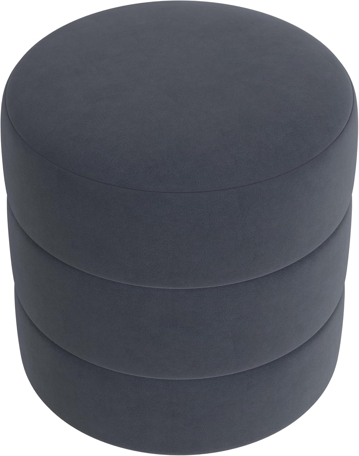 HomePop Upholstered Round Ottoman (No Lid, Seat Only) Home Décor | Round Pouf Foot Rest – Steel Blue Velvet