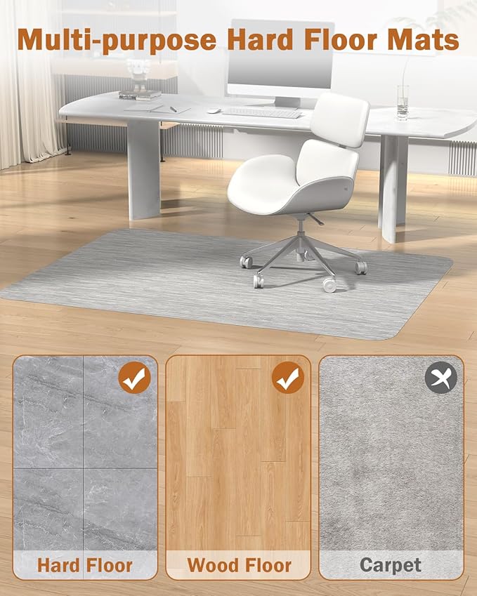 Blvornl Office Chair Mat for Hardwood Floor, 45"*53.1" Desk Computer Chair Mat for Hard Wood, Large Anti-Slip Hard Floor Protector Rolling Chair Mat, PVC Mat Desk Rug for Office and Home Silver Grey