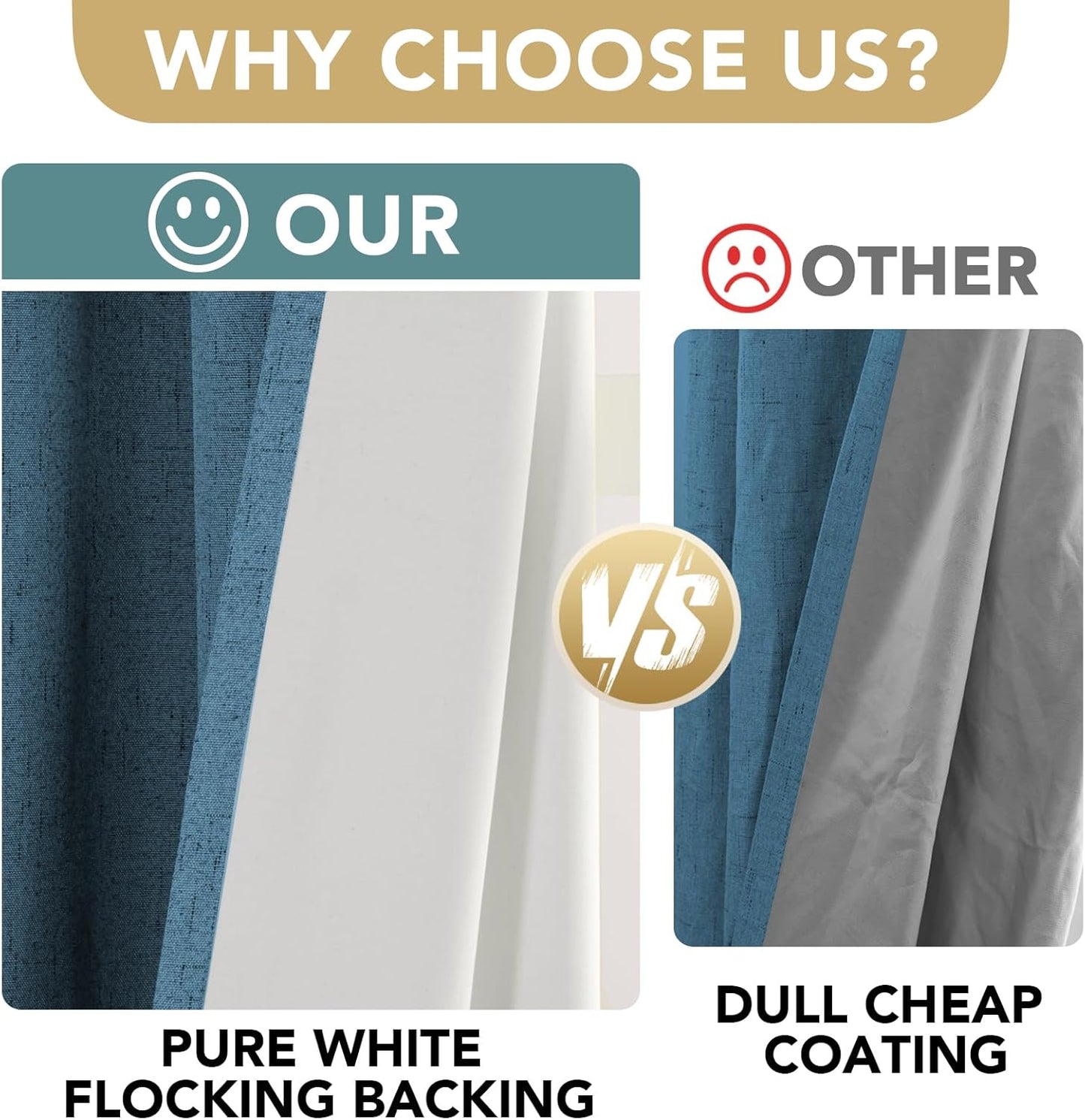 H.VERSAILTEX 100% Blackout Curtains for Bedroom Thermal Insulated Linen Textured Curtains Heat and Full Light Blocking Drapes Living Room Curtains 2 Panel Sets, Blue Sapphire, 52x54 Inch