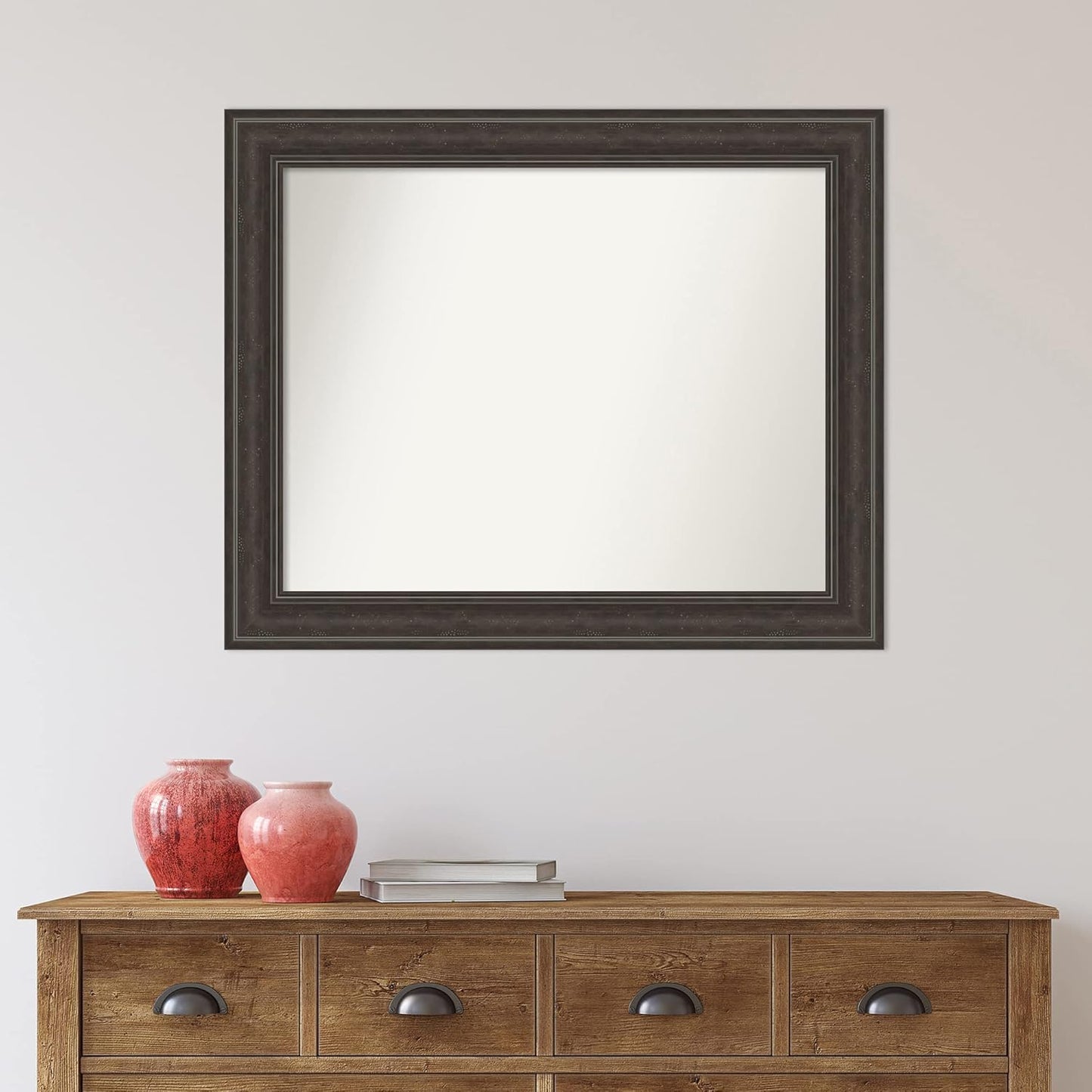 Amanti Art Brown Bathroom Mirror for Over Sink, 28x34 Shipwreck Greywash Rectangle Vanity Mirror, Large Traditional Frame, Hangs Horizonally and Vertically, Bathroom Wall Decor, Non-Beveled Edge