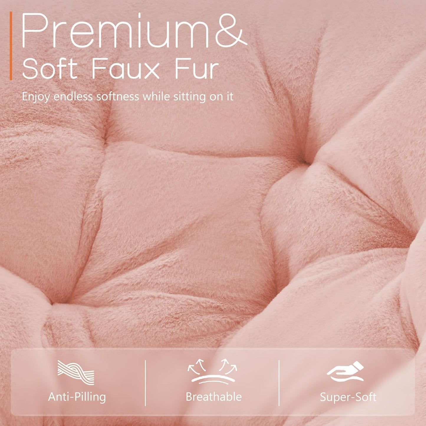 Saucer Chair Faux Fur with Soft and Thick Padded Seat Metal Frame, Modern Style Folding Cozy Chair for Living Room, Bedroom, XL, Pink