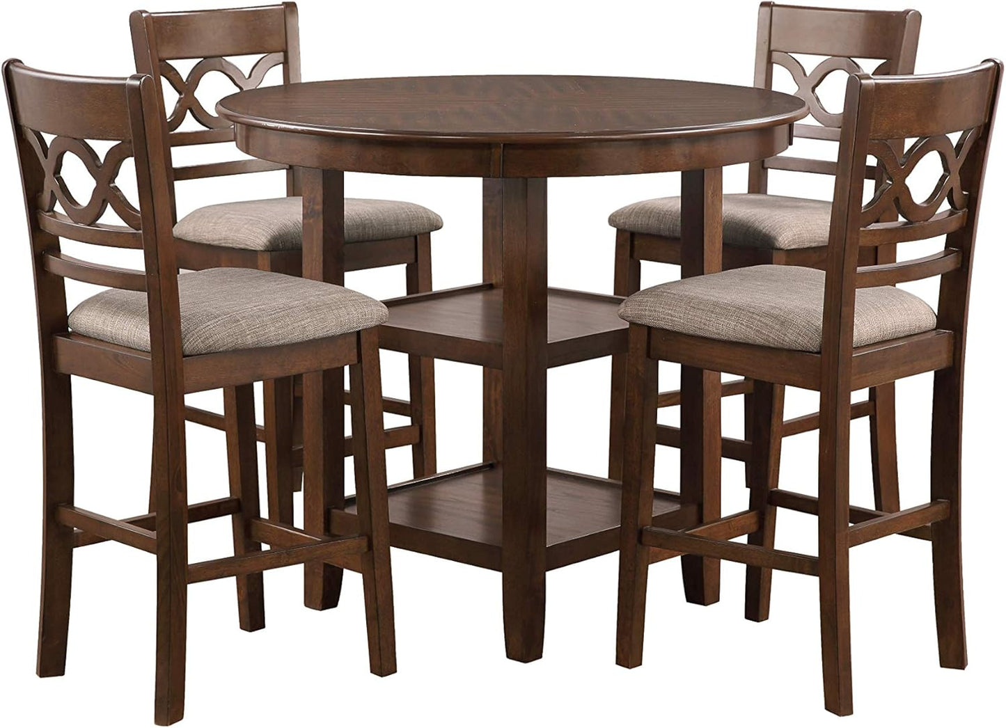 New Classic Furniture Cori 5-Piece Round Counter Set with 1 Dining Table and 4 Chairs, 42-Inch, Cherry Brown