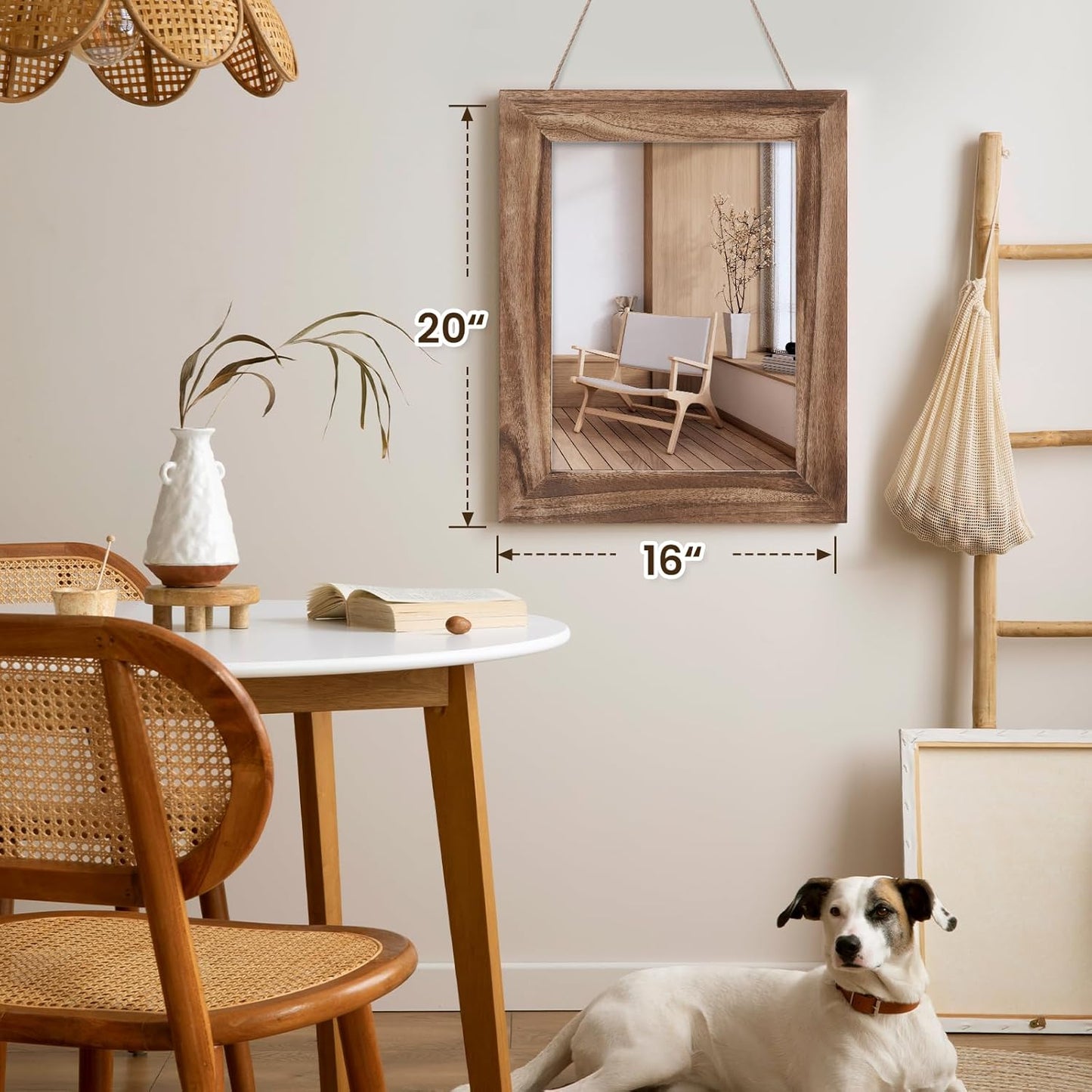 QDSSDECO 16"×20" Wall Mirror Farmhouse Decor Rectangular Mirror Hanging for Bathroom, Vanity, Bedroom, Entryway, Living Room,Brown