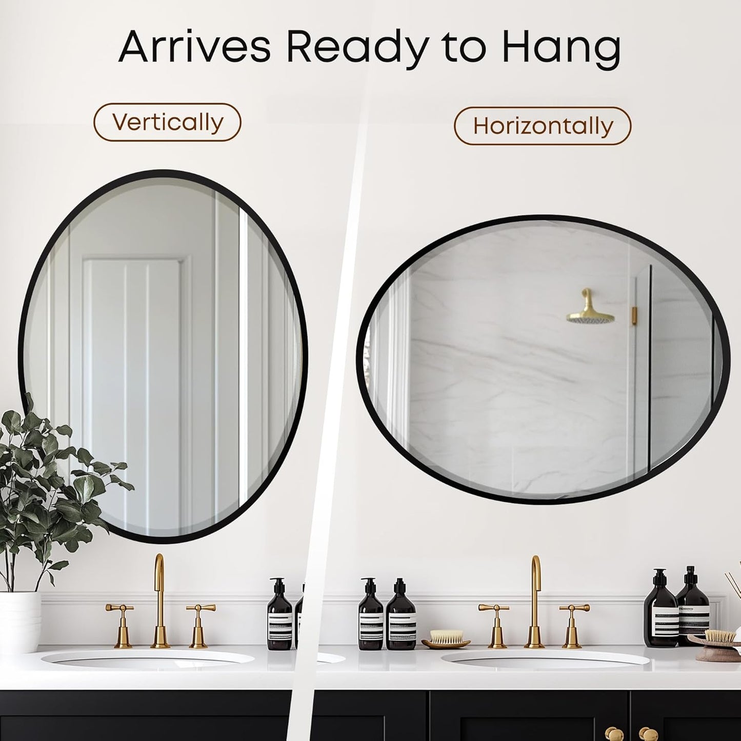 OVALCREST - Oval Wooden Beveled Wall Mirror for Home Decor, Bathroom, Vanity, Bedroom, Living Room, Hallway - London Style (Matte Black) 19.1 x 25.1