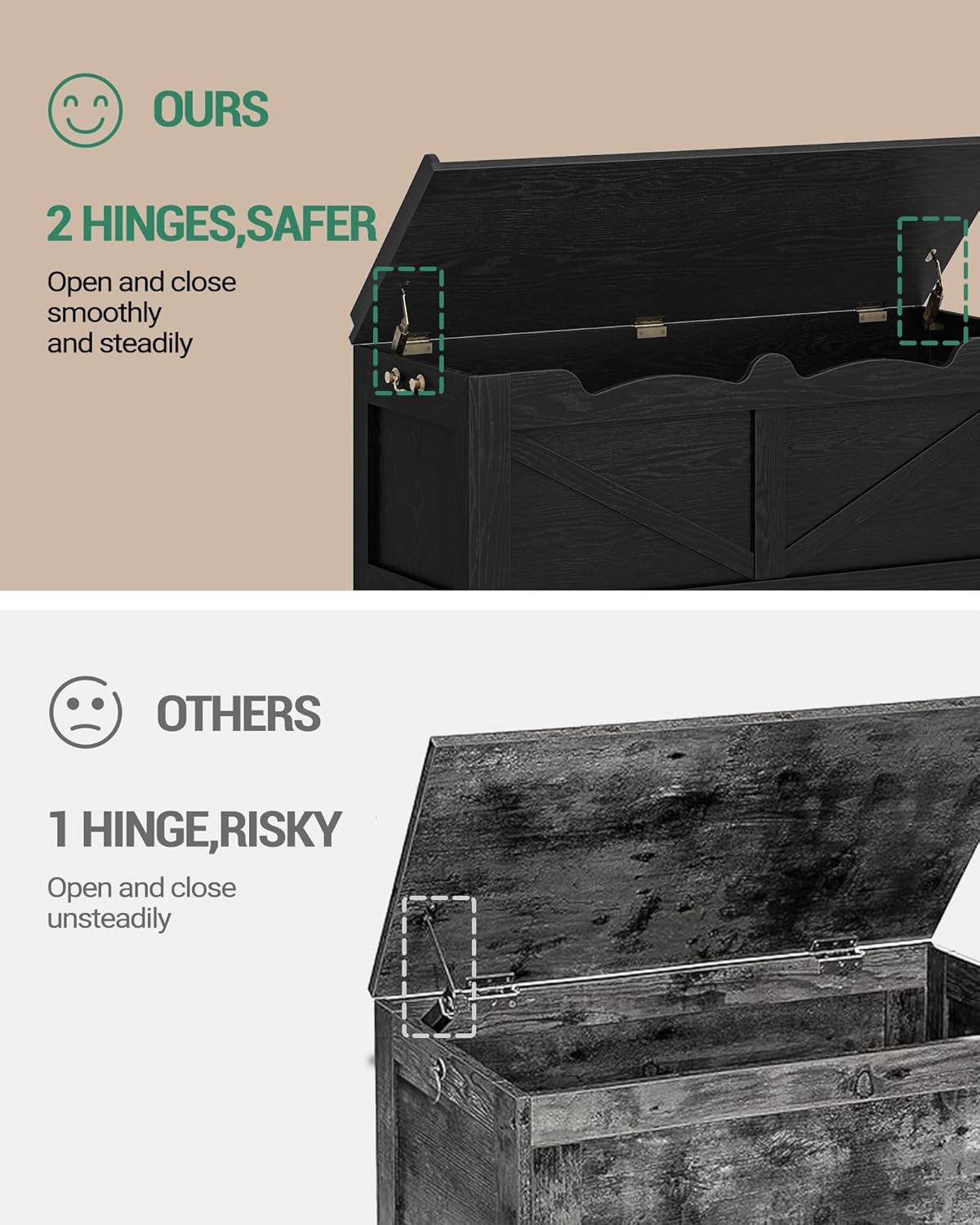 39.4" Storage Bench, Storage Chest, Lift-Top Storage Trunk with 2 Safety Hinges, Wooden Storage Box Chest Organizer for Bedroom, Entryway, Living Room, Black SB04504X