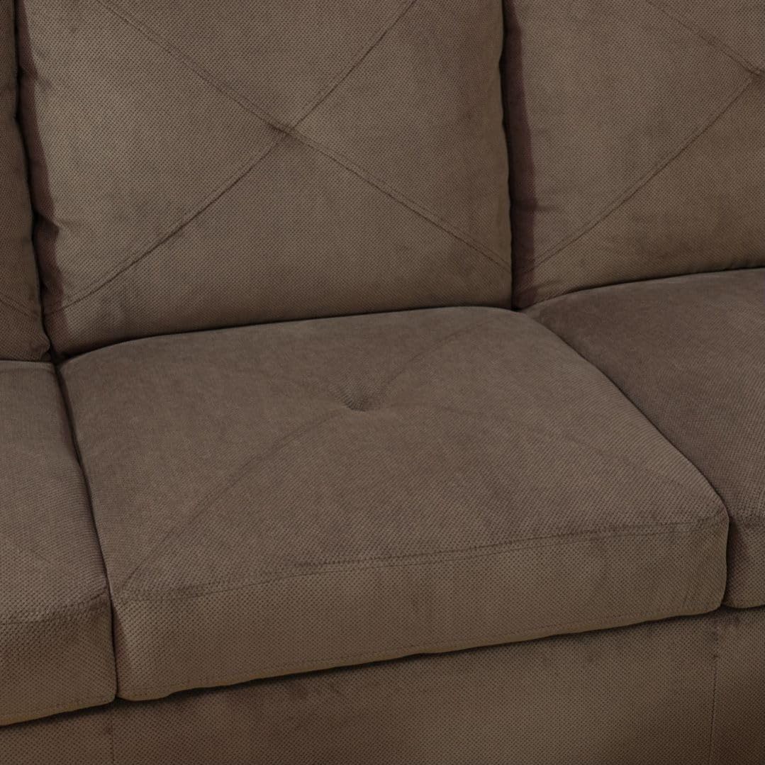 Brown L-Shaped 3-Piece Corduroy Fabric Sofa with Storage Ottoman Set, Sectional Couch Sofa Set for Living Room, Office, Small Space