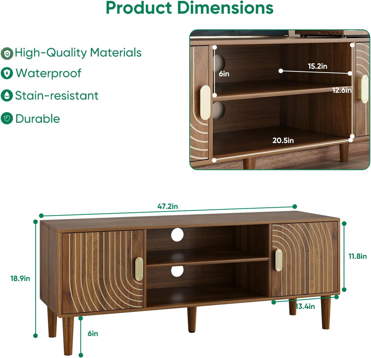 47" TV Stand for TVs up to 55 Inch, Entertainment Center with Storage and Adjustable Shelves, Modern Media Console for Living Room, Walnut