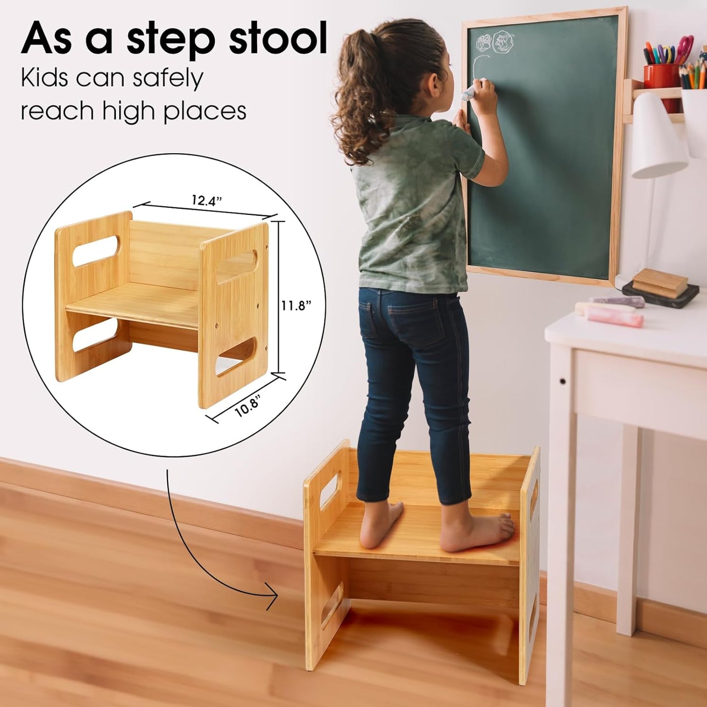 Kids Table and Chair Set, Montessori Weaning Table and Chair,Natural Bamboo Small Desk Chair,Toddler Activity Table and Chair Set for 1-3 Year Old Kids Dinner,Reading,Playing Toys, CPC Certified