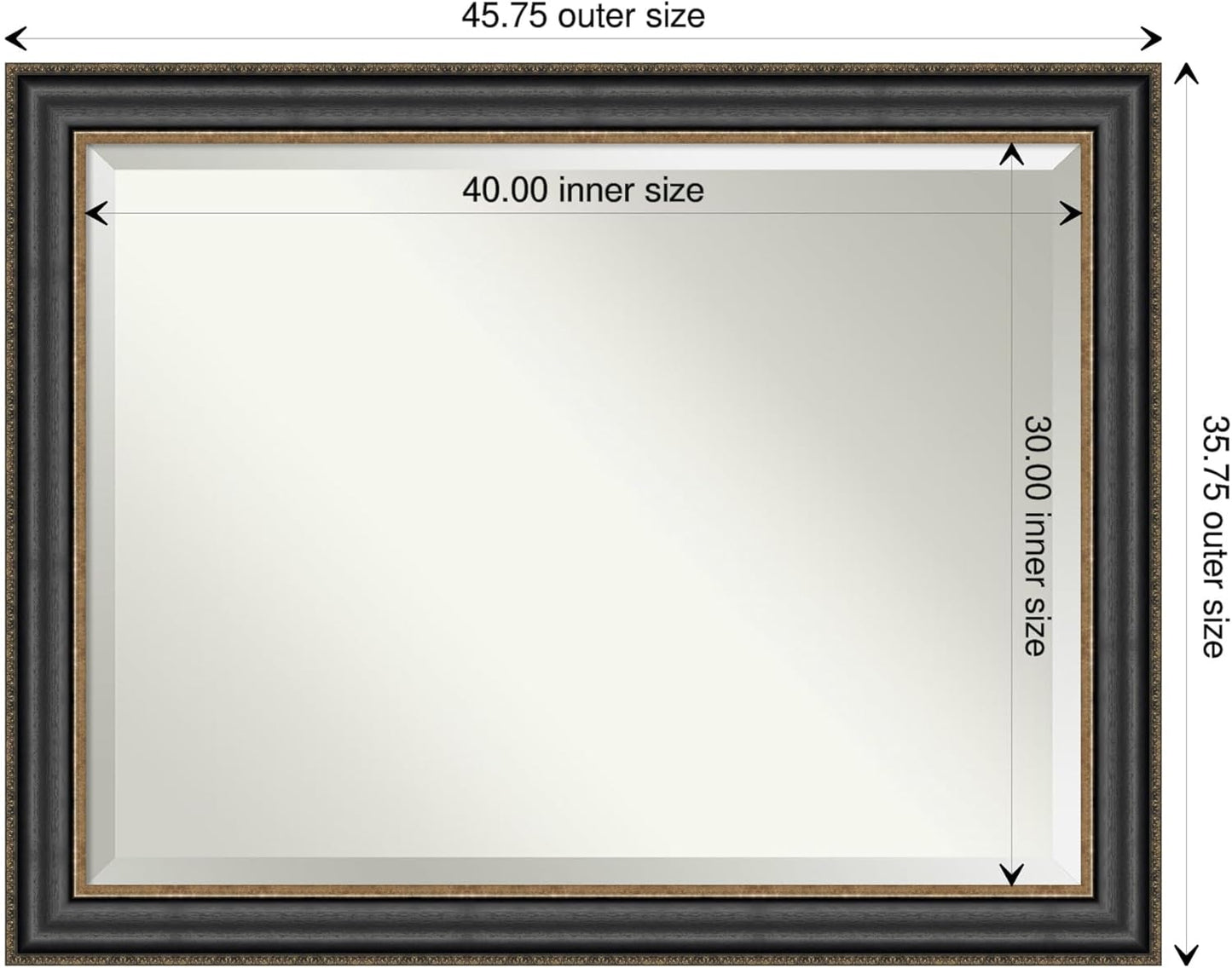 Amanti Art Black Bathroom Mirror for Over Sink, 36x46 Thomas Black Bronze Rectangle Vanity Mirror, X-Large Traditional Frame, Hangs Horizonally and Vertically, Bathroom Wall Decor, Beveled Edge
