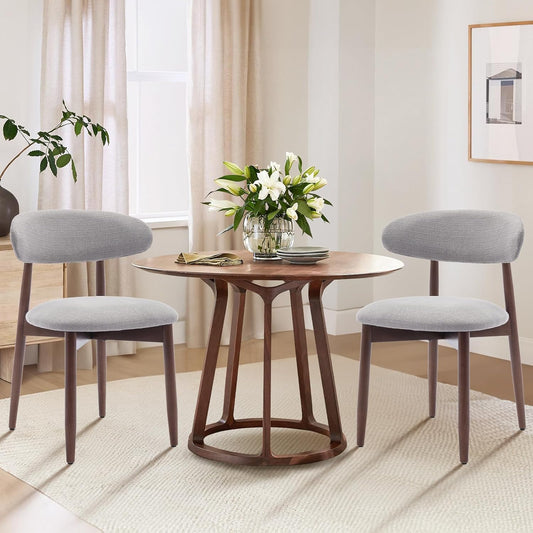 COLAMY Wooden Dining Chairs Set of 2, Modern Fabric Upholstered Dining Room Chair, Farmhouse Kitchen Chairs with Foot Pegs, Light Grey