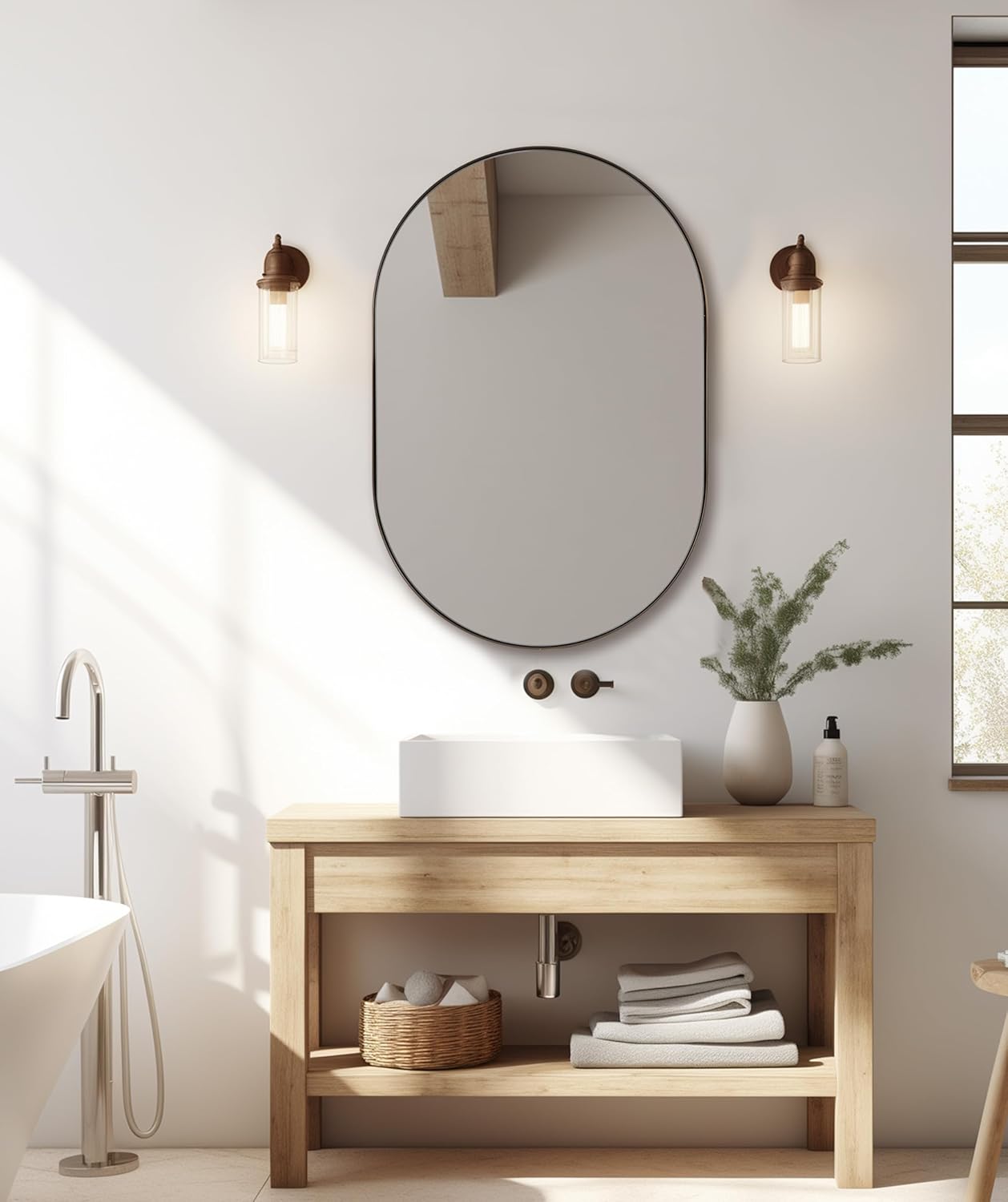 ANDY STAR Bronze Bathroom Mirror, 24x36 Brushed Bronze Oval Mirror, Oval Wall Mirror, Oval Vanity Mirror Metal Frame Deep 1’’ for Bathroom, Bedroom, Living Room, Entryway, Hang Vertical or Horizontal