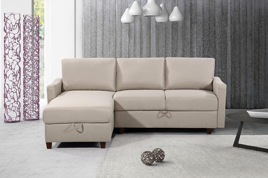 Container Furniture Direct Sectional Sofa with Storage – Modern Upholstered Living Room Couch, Reversible Chaise for Home, Apartment, Office, 81.9” L, Beige