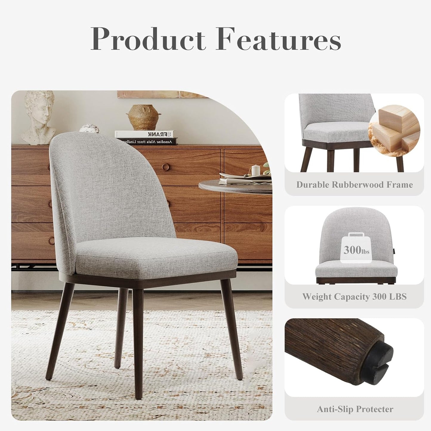 COLAMY Upholstered Dining Chairs Set of 6, Large Dining Room Kitchen Chairs with High Back and Deep Seat, Modern Fabric Dinner Chairs with Wood Legs, Light Grey