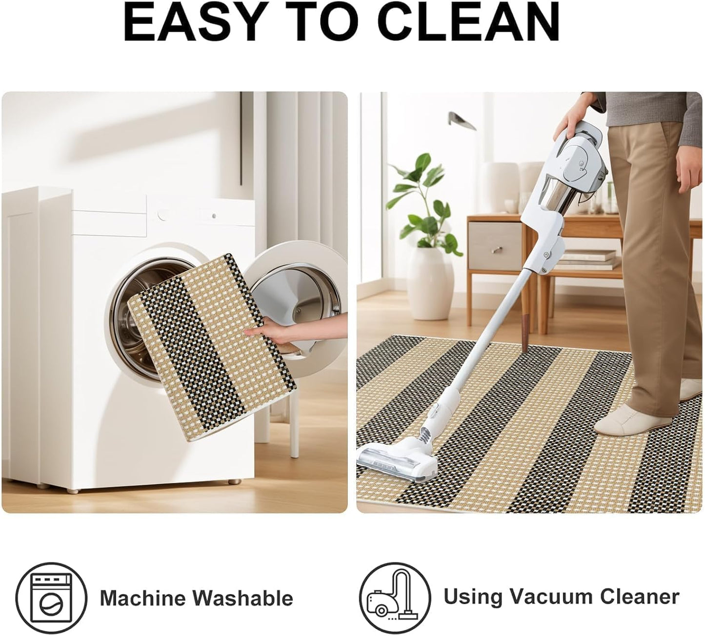 OJIA Front Door Rug 24"x51" Halloween Doormat Washable Fall Front Door Mat Indoor Entrance Tan Washable Porch Rug Woven Striped Outdoor Mat Entryway Rugs Small Area Rug for Kitchen Entry Bathroom