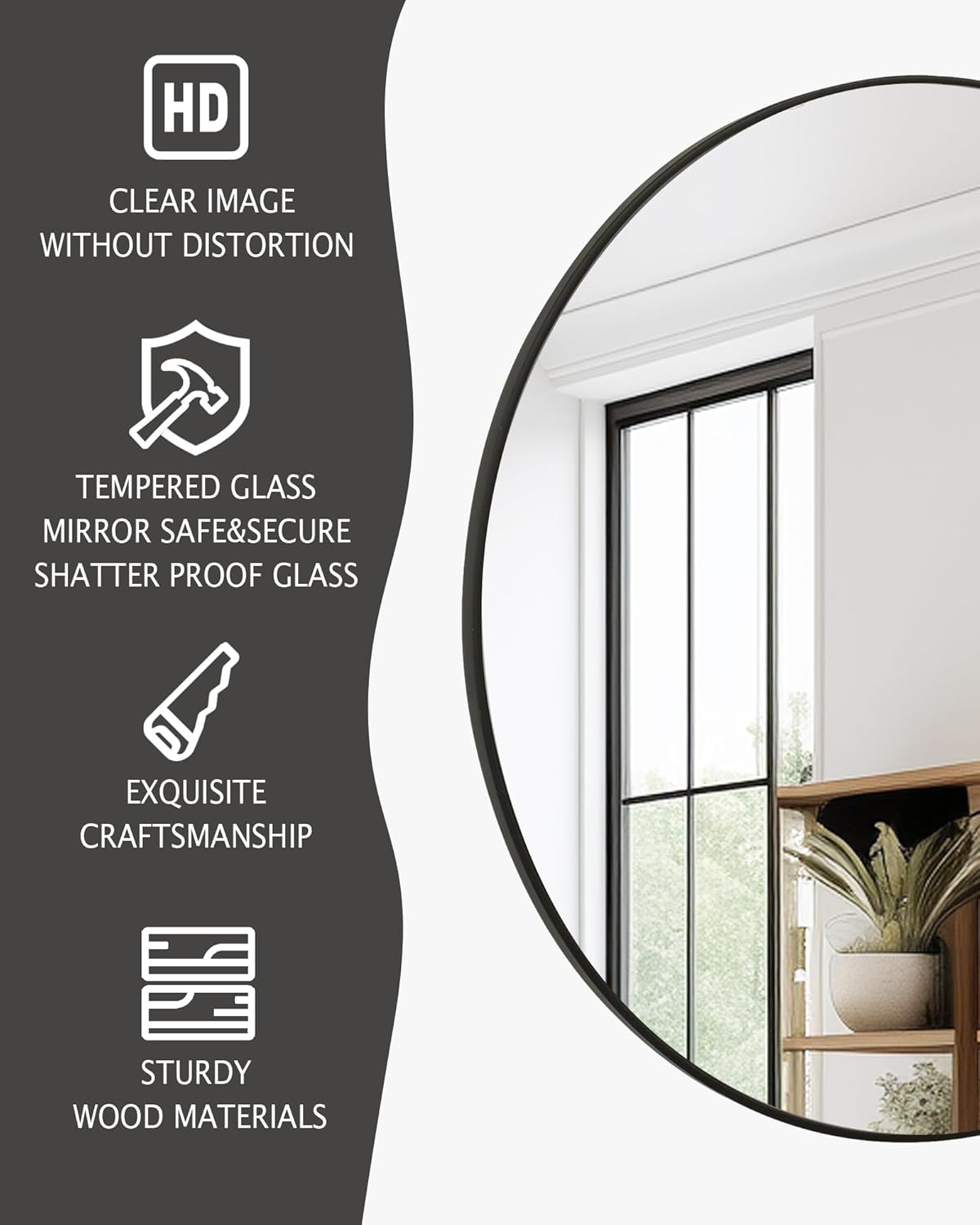 Black Round Mirror,Bathroom 24 Inch Vanity Wall Mirror,Modern Circle Mirror for Wall,Wood Mirror for Bedroom Living Room Entryway