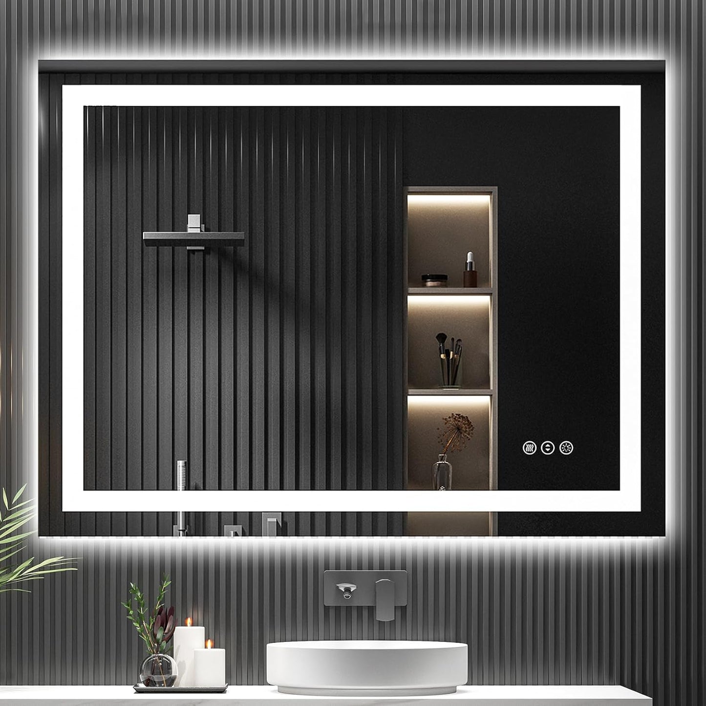 48x36 Inch LED Bathroom Mirror with Lights Front and Backlit Lighted Vanity Mirror for Bathroom Wall with 3 Colors Dimmable Anti-Fog Memory Shatter-Proof IP54 Waterproof Horizontal/Vertical