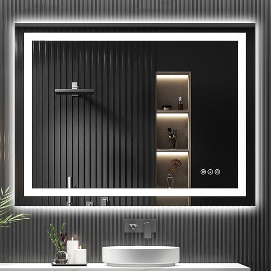 48x36 Inch LED Bathroom Mirror with Lights Front and Backlit Lighted Vanity Mirror for Bathroom Wall with 3 Colors Dimmable Anti-Fog Memory Shatter-Proof IP54 Waterproof Horizontal/Vertical
