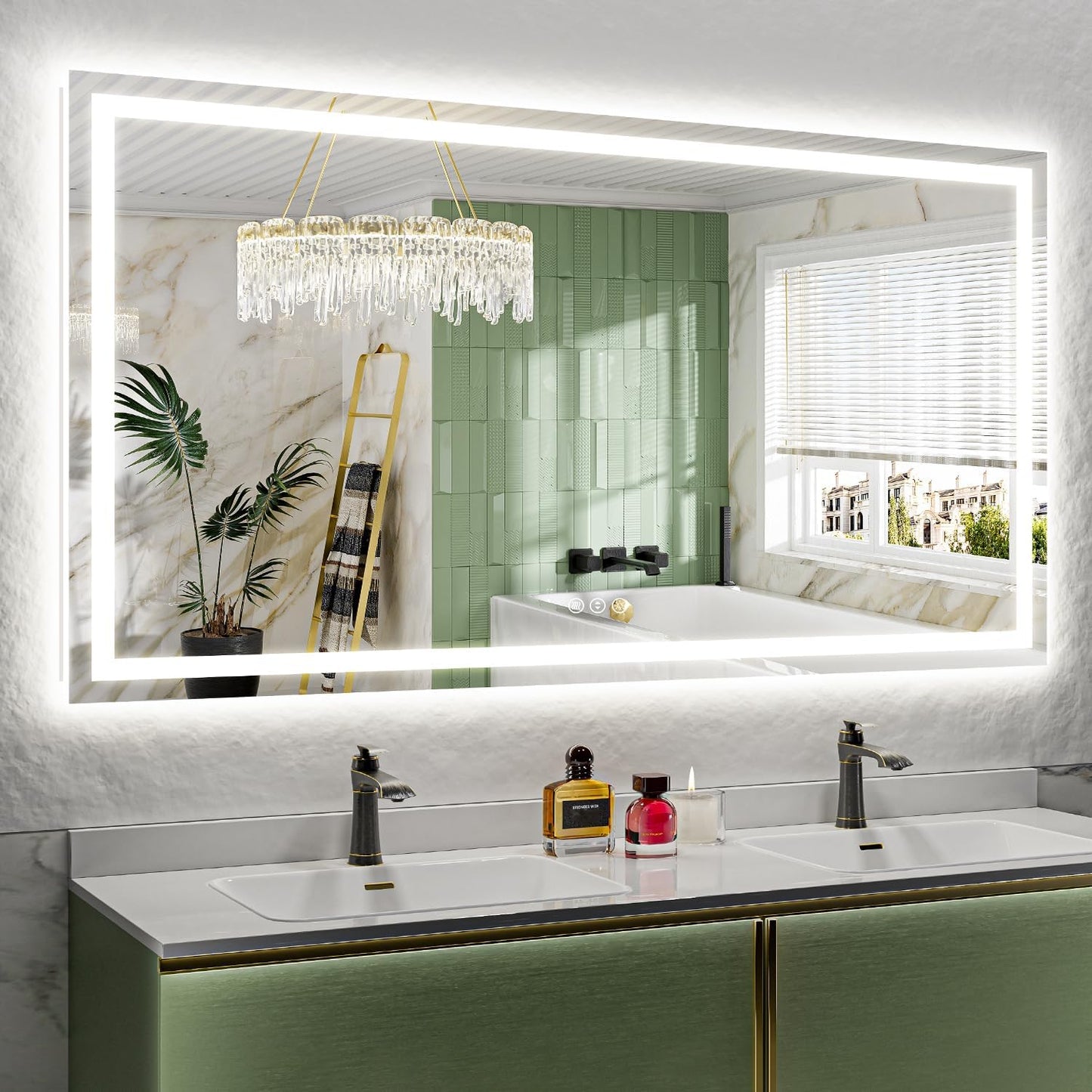 68x36 Inch LED Bathroom Mirror with Lights Front and Backlit Lighted Vanity Mirror for Bathroom Wall with 3 Colors Dimmable Anti-Fog Memory Shatter-Proof IP54 Waterproof Horizontal/Vertical