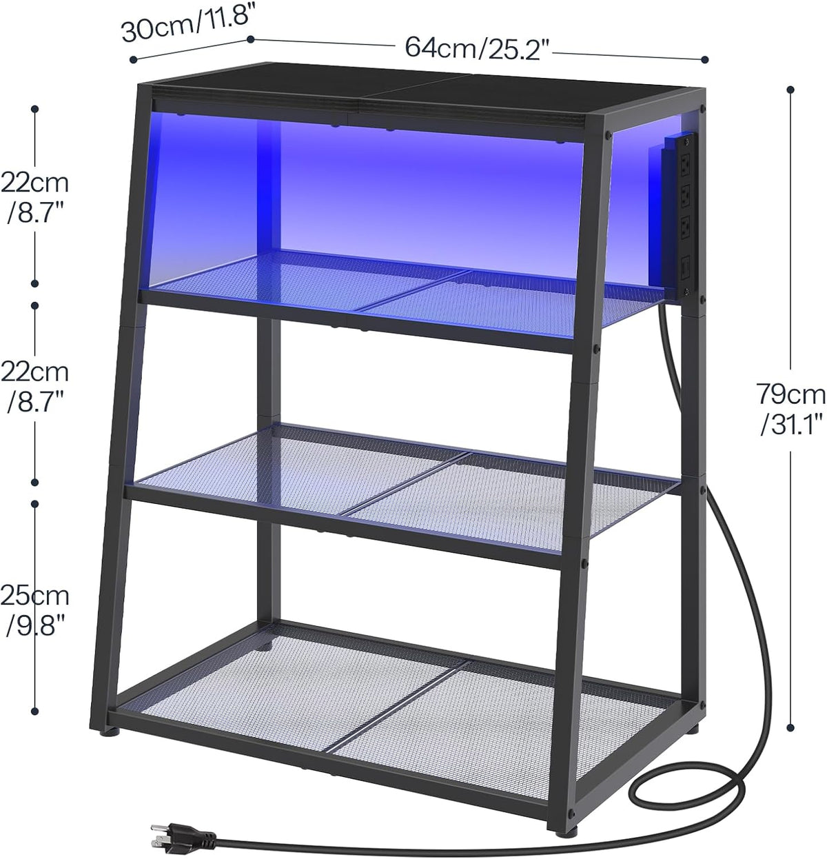 HOOBRO 4-Tier AV Media Stand with Charging Station and LED Light, Wooden Stereo Cabinet, Corner TV Stand, Rack Audio Tower, Corner Entertainment Center, Black BB107UDCJ01