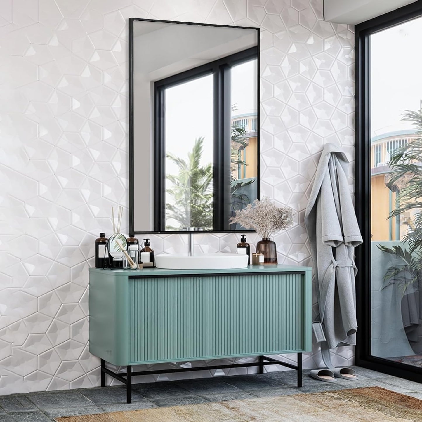 Bathroom Mirror, 30x48 Inch, Black Frame, Rectangle, Wall Mounted, Metal Framed Vanity Mirror, Modern, Hangs Horizontal Or Vertical