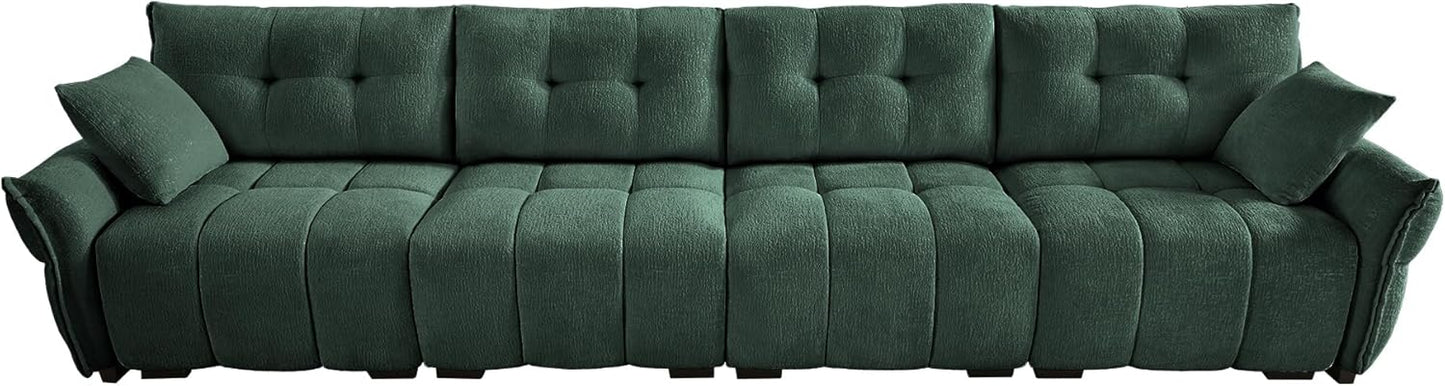 Modern Chenille Fabric 4-Seat Sofa w/ 2 Pillows, Premium Upholstery Living Room Couch with Tufted Backrest & Comfortable Armrests and High-Resilience Memory Foam Cushions,Green