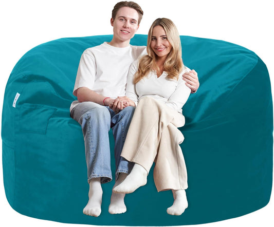 5FT Bean Bag Chair with Ultra Soft Velvet Cover Bean Bag Sofa with Memory Foam Bean Bag Chairs with Large Size Lazy Sofa for Dorm Office Living Room Bedroom Sea Blue 5'