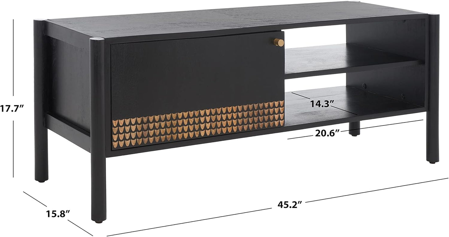 SAFAVIEH Home Collection Errington Black/Gold Accents Solid Wood 2-Shelf Media Stand