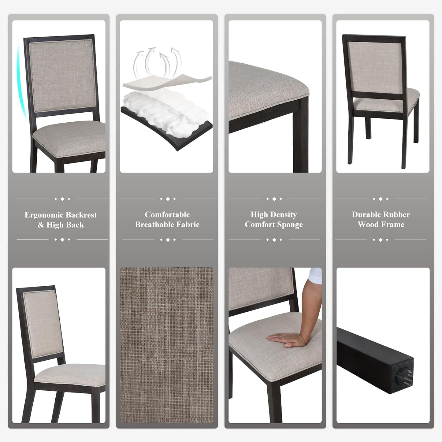 COLAMY Wood Dining Chairs Set of 2, Mid Century Modern Upholstered Kitchen Chairs,19 Inch Fabric Dining Chair with Back for Kitchen Dining Room,Brown