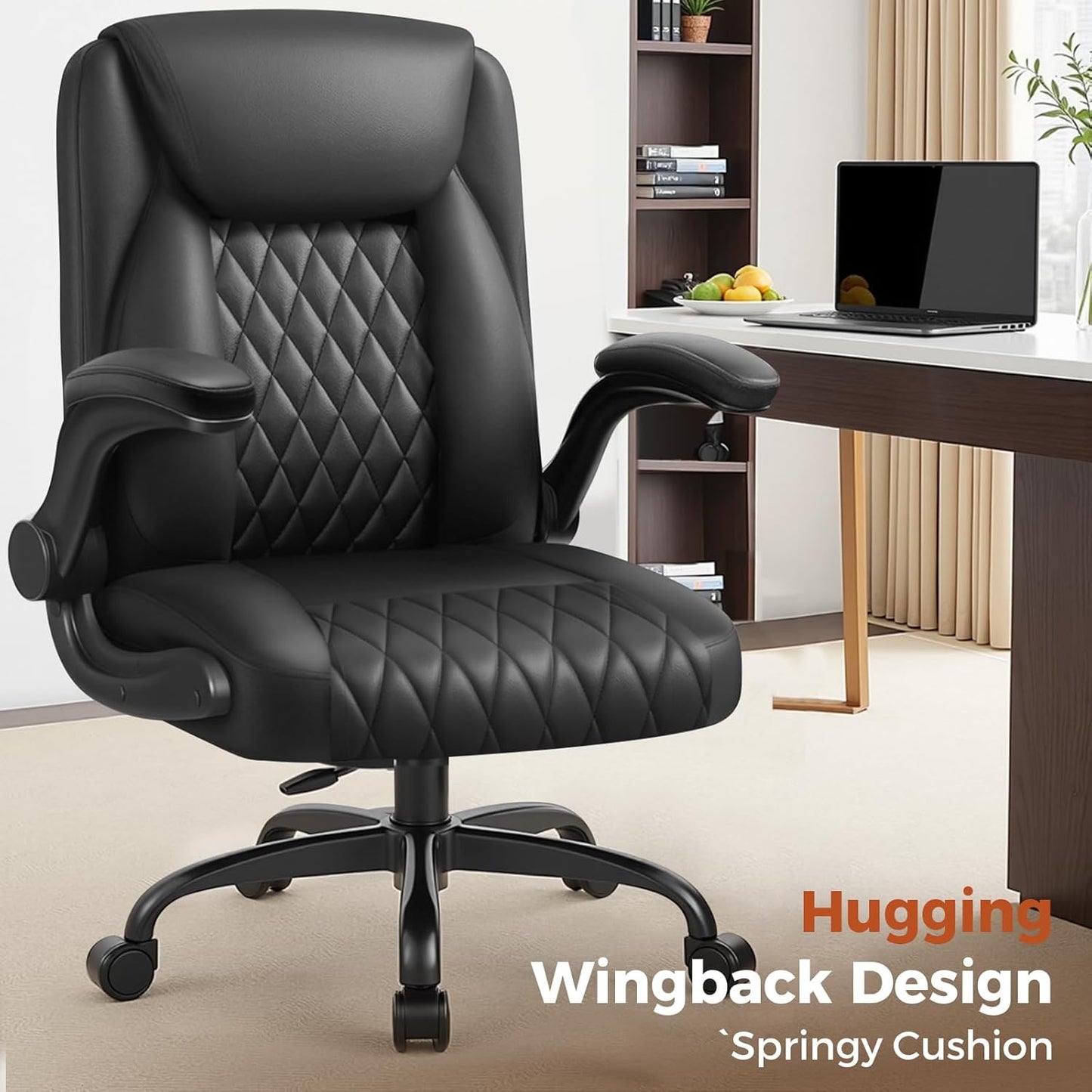 COMHOMA Leather Office Chair Ergonomic Computer Gaming Chair with Comfy Back Support, Executive Mid-Back,Small Gmaing Chair with Adjustable Armrests, for Short People Use, Rolling Swivel for Adults