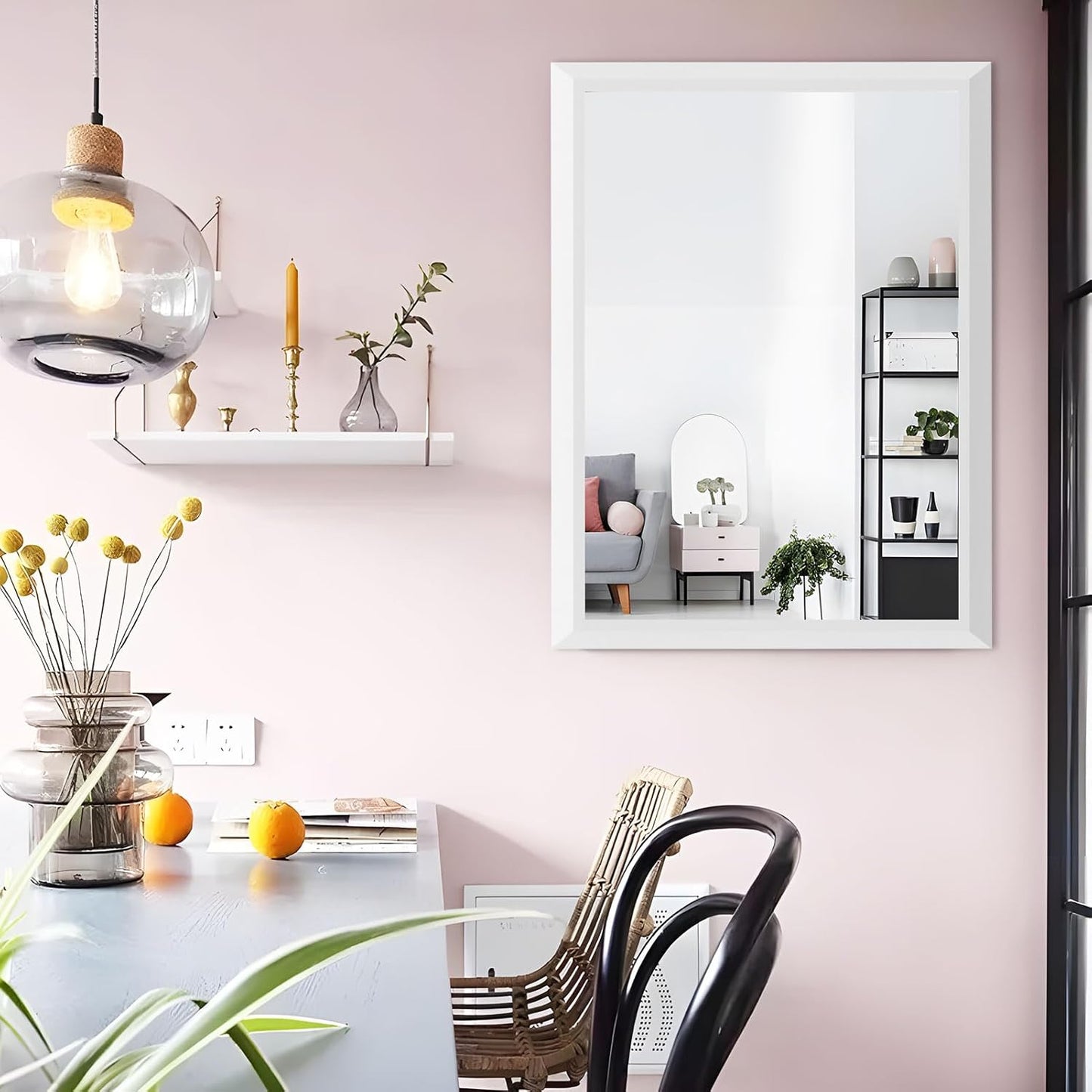 Amorho Bathroom Mirror, 24 X32 Inch White Thick Metal Framed Wall Mirrors for Over Sink, Bedroom, Living Room, Entryway, Rectangle Wall-Mounted Mirrors(Horizontal/Vertical).
