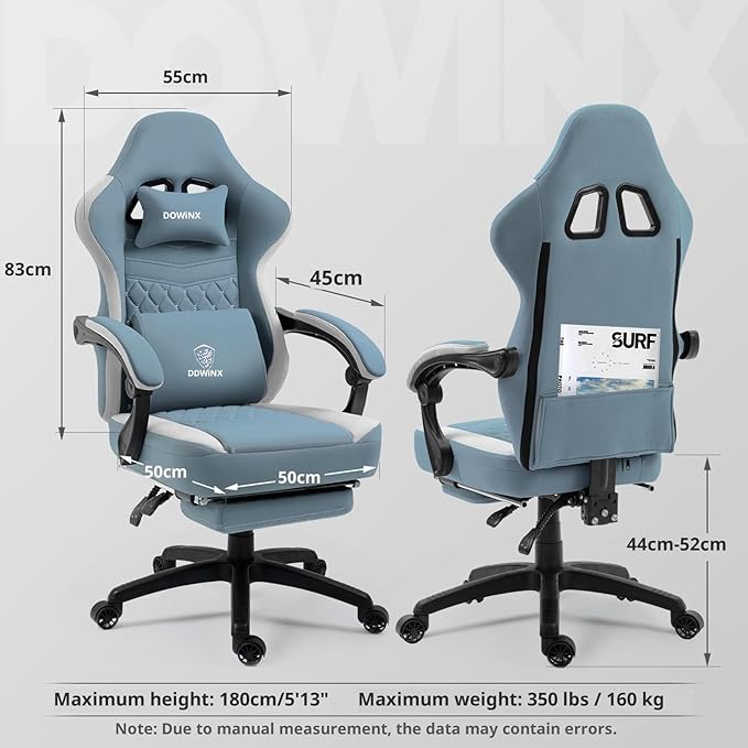 Dowinx Gaming Chair Breathable Fabric Game Chair with Gel Pad and Storage Bag, Comfortable Gamer Chair with Pocket Spring Cushion,Ergonomic Computer Chair with Footrest,Blue