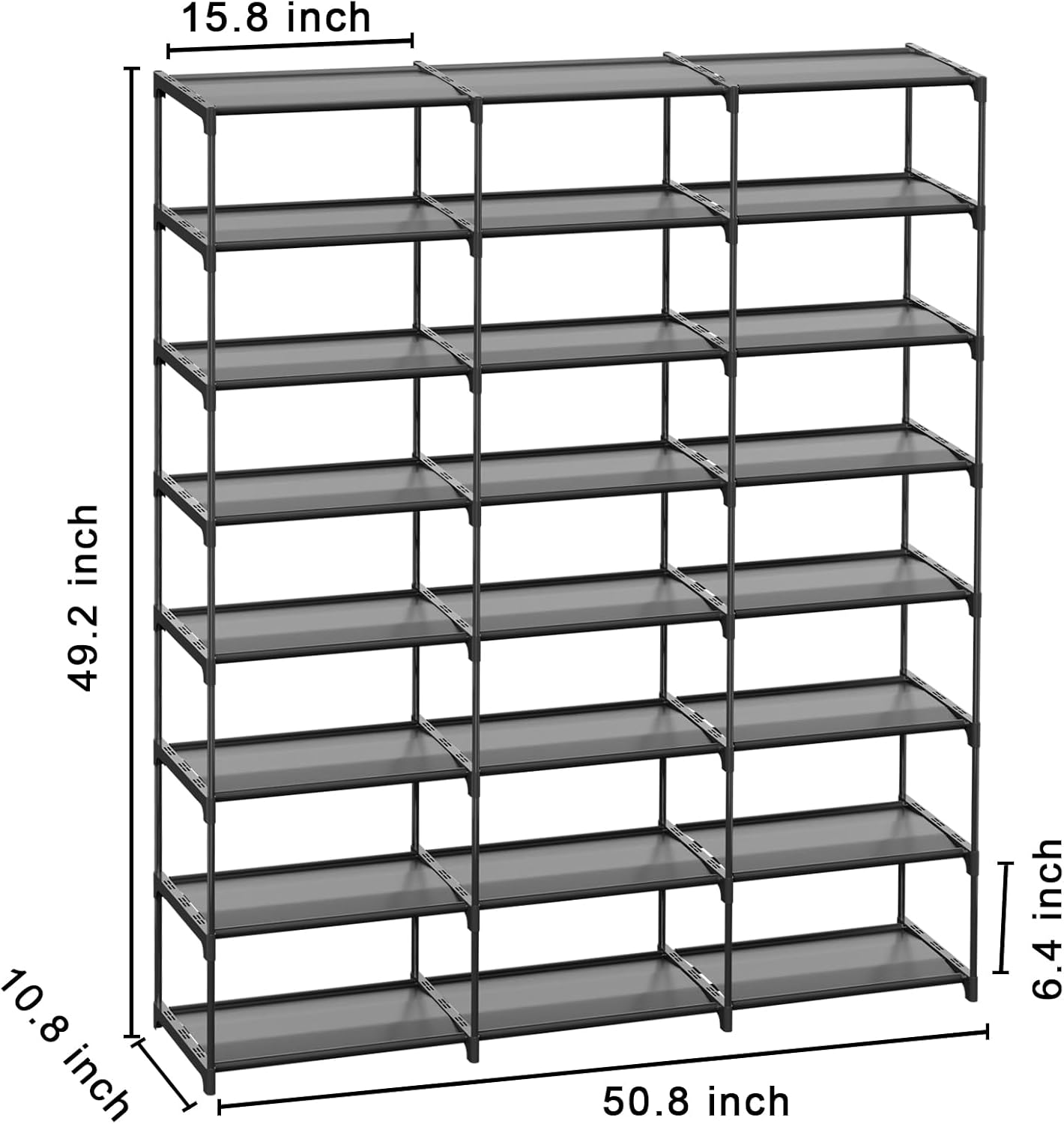 Large Shoe Rack 3 Row 8 Tier 40-60 Pairs Shoes Boots with Plastic Plate Home Sturdy Storage Organizer Shelf for Garage Entryway Hallway Front Doorway