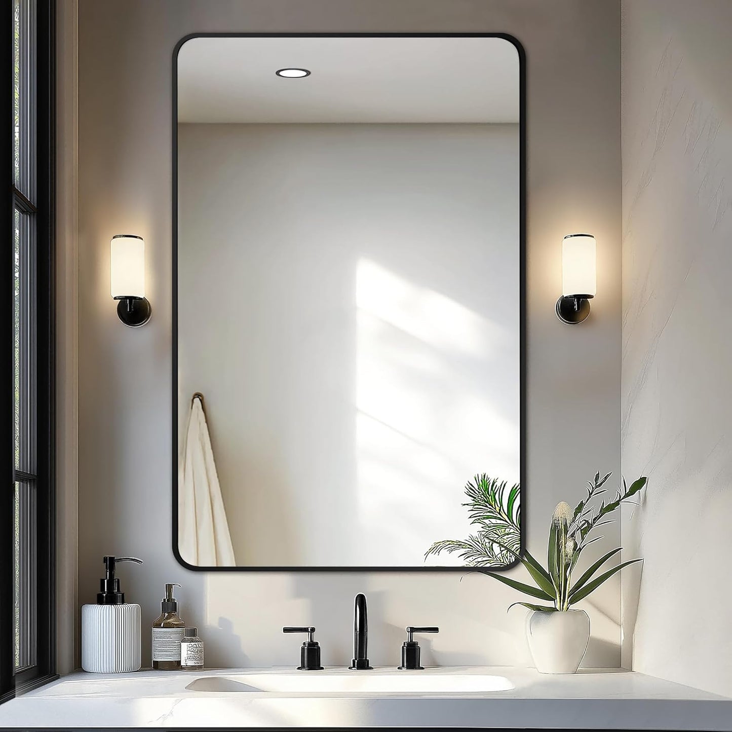 Delma Bathroom Mirror, Black Framed Bathroom Mirror for Over Sink, High-Definition Vanity Mirror, Versatile Mirror for Bathroom, Hangs Horizontally or Vertically(40x28, Black)