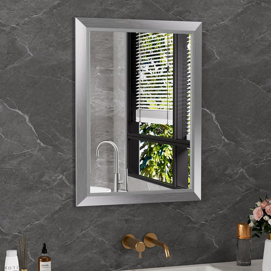 Amorho 20x30 Inch Bathroom Mirror Silver, Thick Metal Framed Wall Mirrors for Over Sink, Brushed Nickel Mirror Perfect for Bedroom, Living Room, Entryway, Rectangle (Horizontal/Vertical).