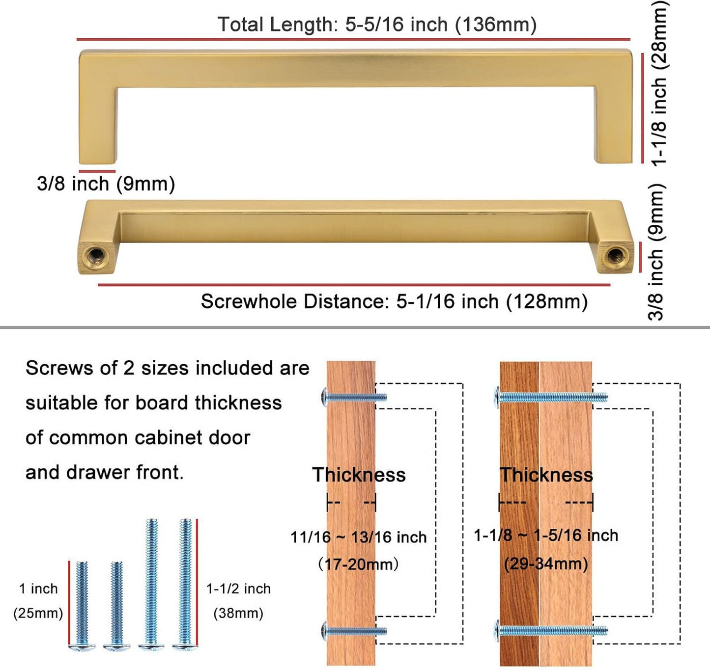 KOOFIZO 30-Pack Solid Square Bar Cabinet Handle - Brushed Gold Furniture Pull, 5 Inch/128mm Screwhole Distance for Kitchen Cupboard Door, Bedroom Dresser Drawer, Bathroom Wardrobe Hardware