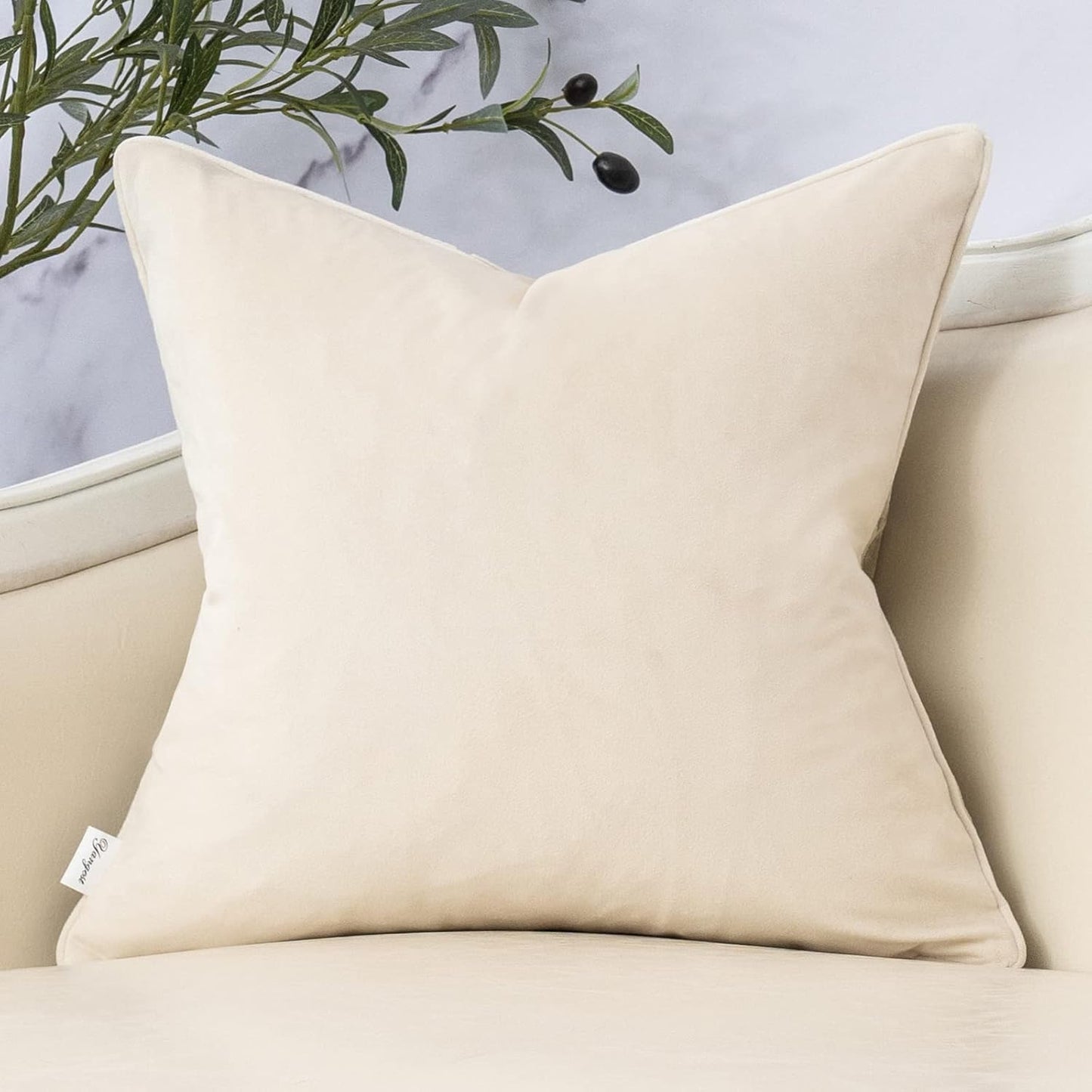 Yangest Beige Square Throw Pillow Cover Wavy Velvet Cushion Cover Modern Zippered Pillowcase for Sofa Couch Bedroom Living Room Chair, 20 x 20 Inch