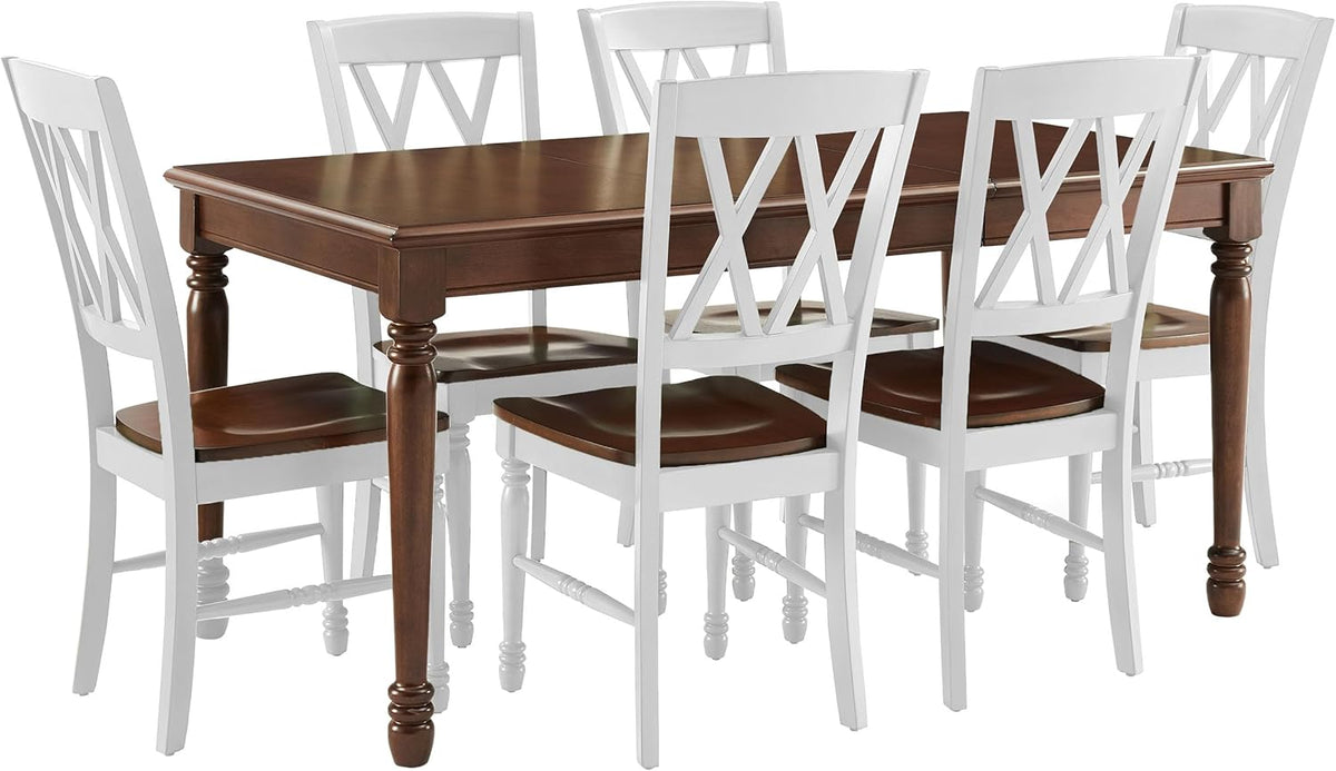Crosley Furniture Shelby 7-Piece Dining Table Set (Table and 6 Chairs), Distressed White/Dark Cherry