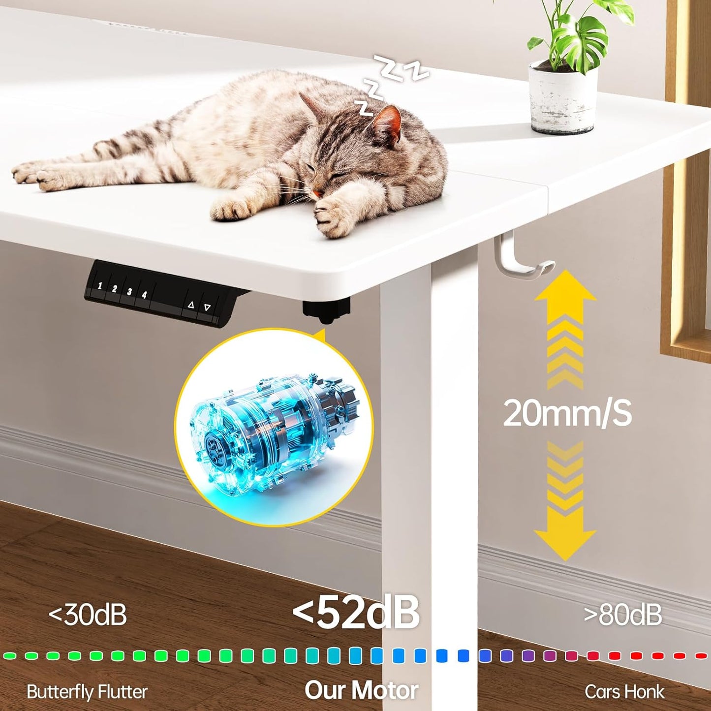 Veken 63x27.6 Inch Large Electric Standing Desk, 4 Memory Heights Adjustable,Sit to Stand Up, Work Home Office Computer Table for Walking Pad, Gifts for Dad, Wooden Desktop Desks, White