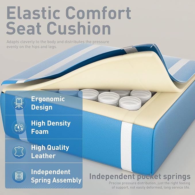 HLDIRECT Gaming Chair, Ergonomic Video Game Seat with 360° Swivel & Lumbar Massage, Computer Chair PU Leather Cushion for Adults Home/Office Use (Whtie & Blue)