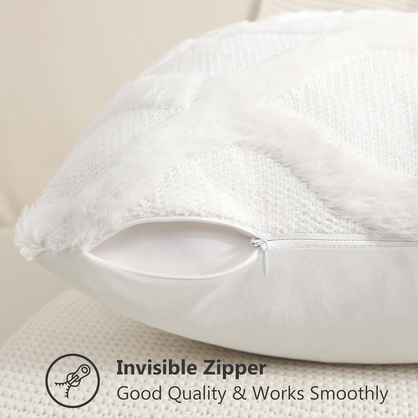 decorUhome Throw Pillow Covers 16x16 Inch Set of 2, Soft Plush Faux Fur Wool Cream White Couch Pillow Covers, Decorative Neutral Pillow Cases for Bed Sofa Living Room Home Decor