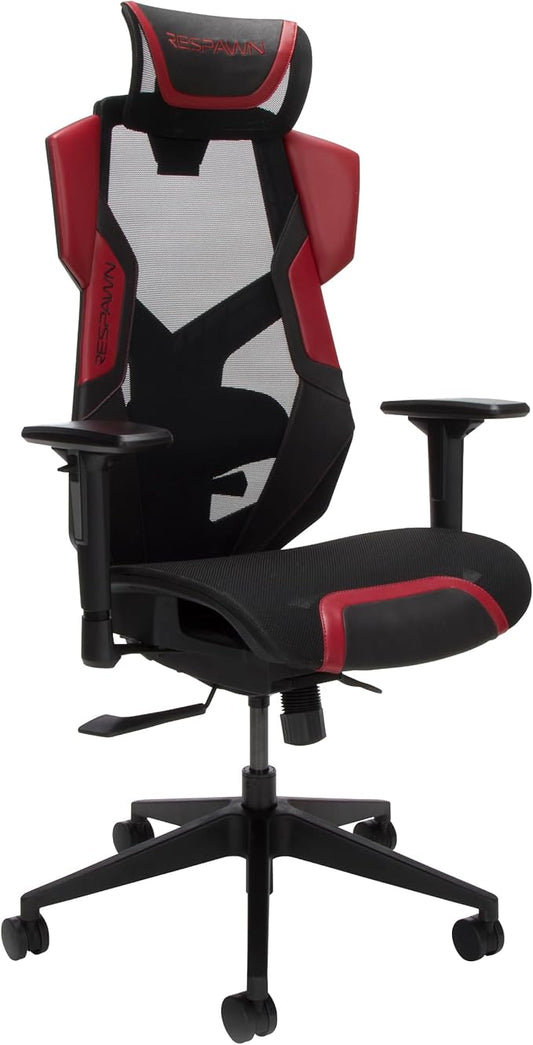 Respawn FLEXX Ergonomic Office and Gaming Chair with Lumbar Support - Breathable Mesh Recliner with Headrest & Adjustable Arms, Comfy Home Office Desk Chairs, Reclining Gaming Seat for Adults - Red